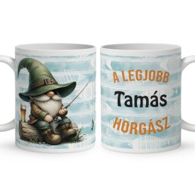  Névvel kérhető - Horgász manó és egy sörös kapás mintás bögre