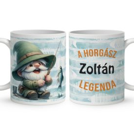 Névvel kérhető - Boldog horgász manó mintás bögre