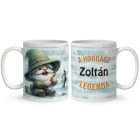 Névvel kérhető - Boldog horgász manó mintás bögre
