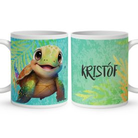 Névvel kérhető - Kék cuki teknős mintás bögre