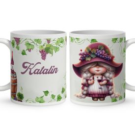   Névvel kérhető - Szépséges borász manó lány mintás bögre