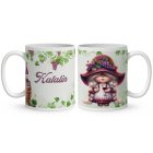 Névvel kérhető - Szépséges borász manó lány mintás bögre