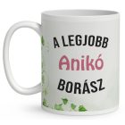 Névvel kérhető - A legjobb borász manólány pohárral mintás bögre