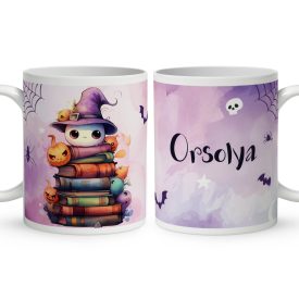 Névvel kérhető - Halloween Könyvek mintás bögre