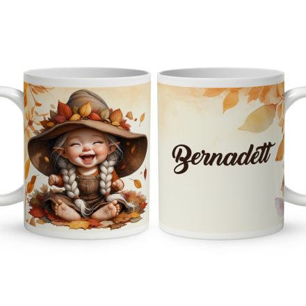 Névvel kérhető - Tündéri őszi manó lány mintás bögre