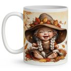 Névvel kérhető - Tündéri őszi manó lány mintás bögre