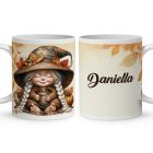 Névvel kérhető - Kávézós őszi manó lány mintás bögre