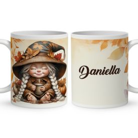  Névvel kérhető - Kávézós őszi manó lány mintás bögre