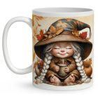 Névvel kérhető - Kávézós őszi manó lány mintás bögre