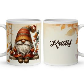 Névvel kérhető - Hintázó őszi manó mintás bögre