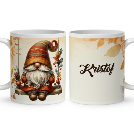 Névvel kérhető - Hintázó őszi manó mintás bögre