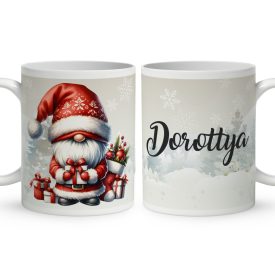   Névvel kérhető - Karácsonyi manó sok-sok ajándékkal mintás bögre