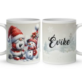   Névvel kérhető - Karácsonyi manó és a hóember mintás bögre