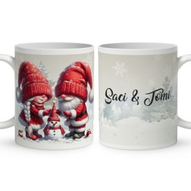   Névvel kérhető - Építsünk hóembert, karácsonyi manók mintás bögre