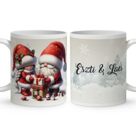   Névvel kérhető - Ajándékozó karácsonyi manók mintás bögre