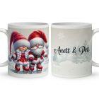 Névvel kérhető - Korcsolyázó karácsonyi manók mintás bögre