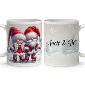   Névvel kérhető - Korcsolyázó karácsonyi manók mintás bögre