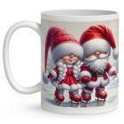 Névvel kérhető - Korcsolyázó karácsonyi manók mintás bögre