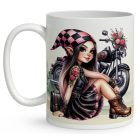 Névvel kérhető - Relax - Motoros manó lány mintás bögre