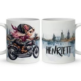   Névvel kérhető - Jó gurit - Motoros manó lány mintás bögre