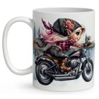 Névvel kérhető - Jó gurit - Motoros manó lány mintás bögre