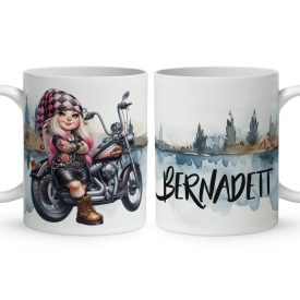   Névvel kérhető - Várok Rád - Motoros manó lány mintás bögre