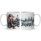 Névvel kérhető - Várok Rád - Motoros manó lány mintás bögre