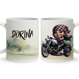   Névvel kérhető - Széles utat - Motoros manó lány mintás bögre