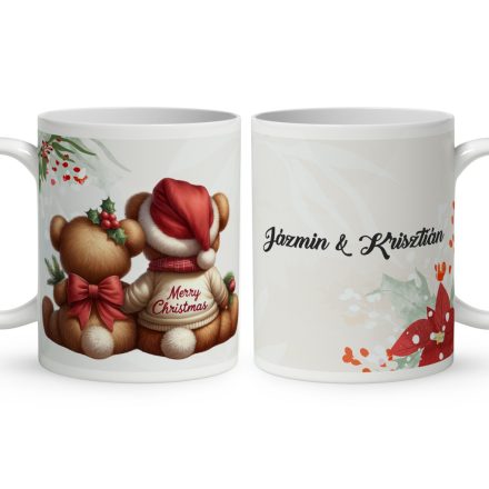 Névvel kérhető - Karácsonyi Teddy maci - együtt (masni) mintás bögre