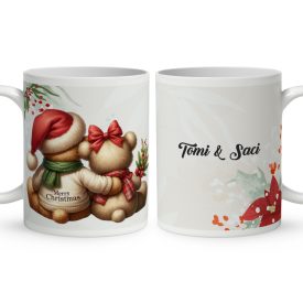   Névvel kérhető - Karácsonyi Teddy maci - együtt (sál) mintás bögre