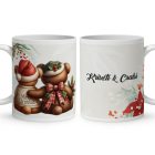 Névvel kérhető - Karácsonyi Teddy maci - együtt (kockás masni) mintás bögre