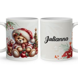   Névvel kérhető - Karácsonyi Teddy maci (ajándékok) mintás bögre