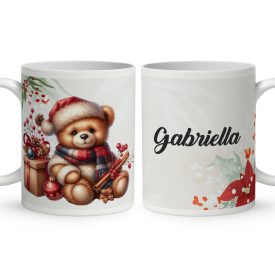   Névvel kérhető - Karácsonyi Teddy maci (fahéj) mintás bögre