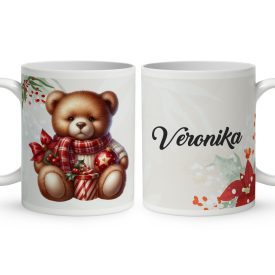   Névvel kérhető - Karácsonyi Teddy maci (sál) mintás bögre