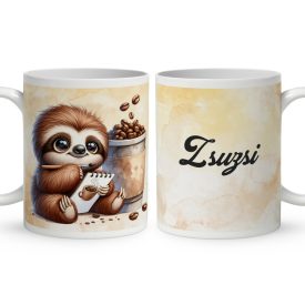 Névvel kérhető - Festő kávés lajhár mintás bögre