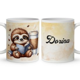 Névvel kérhető - Festő kávés lajhár mintás bögre