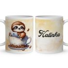 Névvel kérhető - Kávés lajhár és a laptop mintás bögre