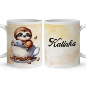   Névvel kérhető - Kávés lajhár és a laptop mintás bögre