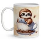 Névvel kérhető - Kávés lajhár és a laptop mintás bögre