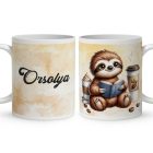 Névvel kérhető - Telefonozós Kávés lajhár mintás bögre