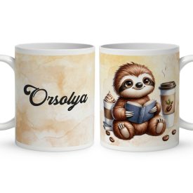 Névvel kérhető - Telefonozós Kávés lajhár mintás bögre