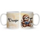 Névvel kérhető - Telefonozós Kávés lajhár mintás bögre