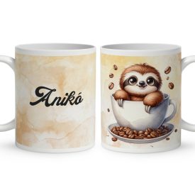   Névvel kérhető - Mosolygós Kávés lajhár mintás bögre