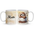 Névvel kérhető - Mosolygós Kávés lajhár mintás bögre