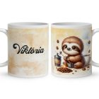 Névvel kérhető - Mosolygós Kávés lajhár mintás bögre