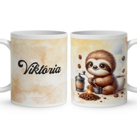 Névvel kérhető - Mosolygós Kávés lajhár mintás bögre