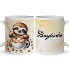 Névvel kérhető - Kávés lajhár és a szíves cappucino mintás bögre