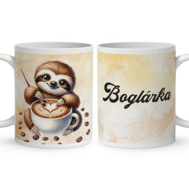   Névvel kérhető - Kávés lajhár és a szíves cappucino mintás bögre
