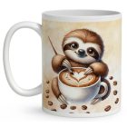 Névvel kérhető - Kávés lajhár és a szíves cappucino mintás bögre