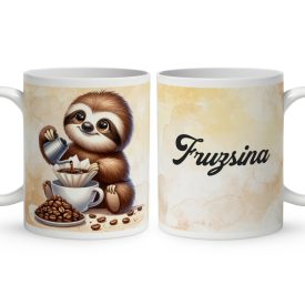 Névvel kérhető - Kávés lajhár és a szíves cappucino mintás bögre